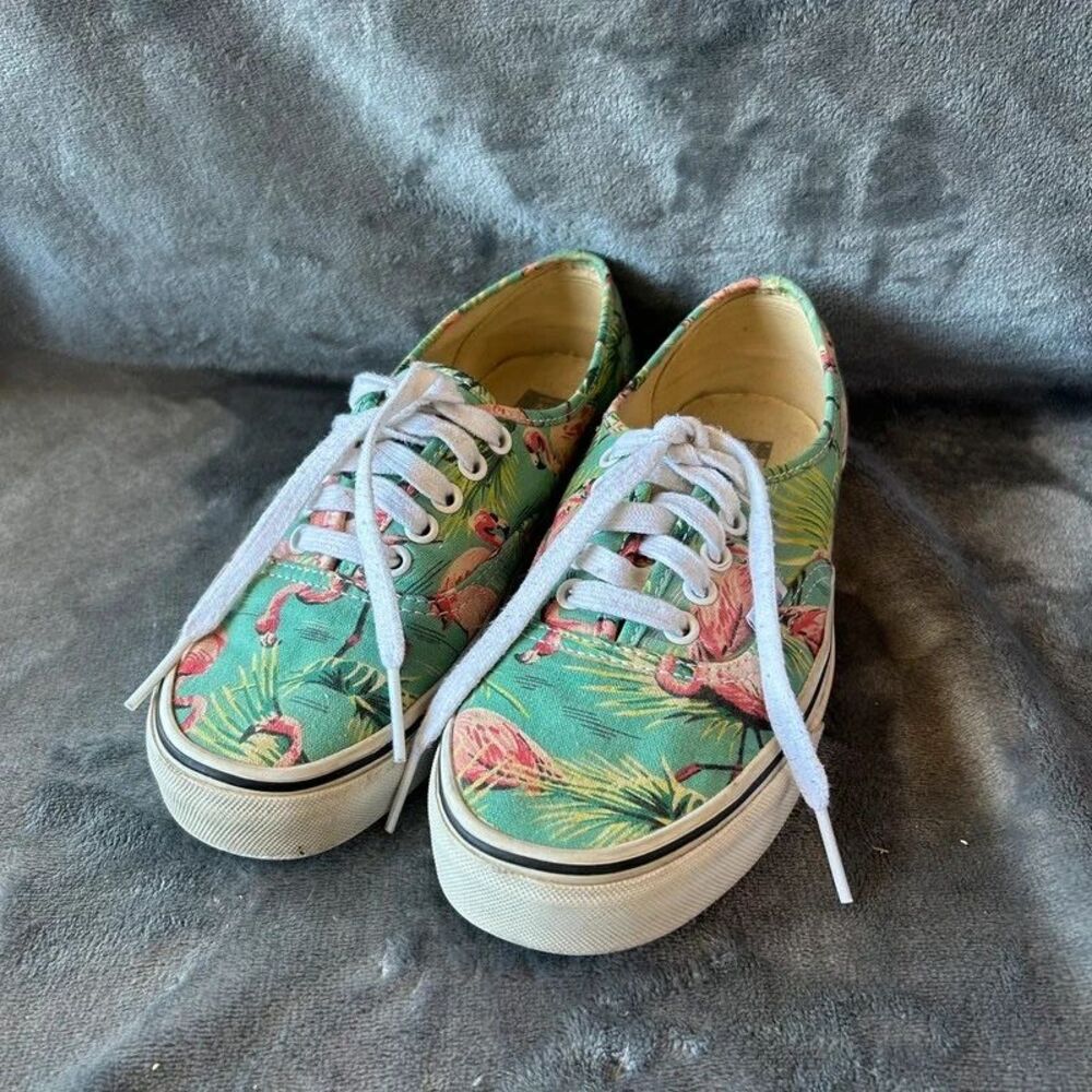 Vans Pink Flamingo Tropical Print Women’s Green Sneakers Shoes size-8 #16